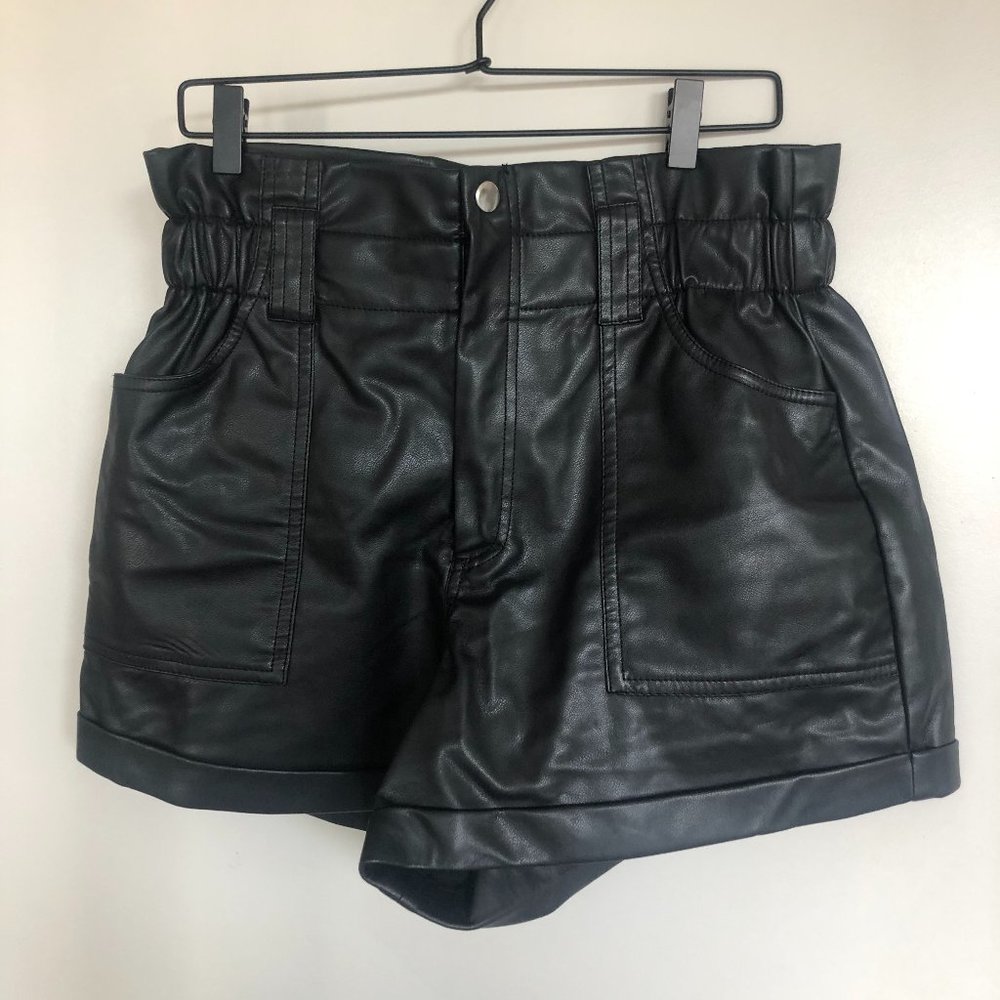 Leather Basket-Waist Shorts